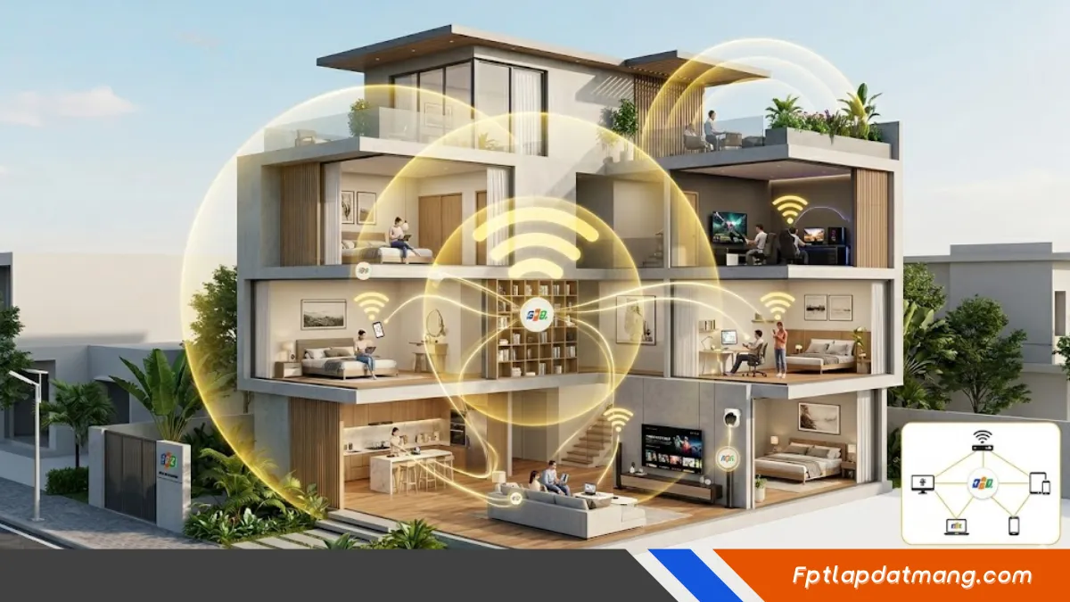 mesh wifi 6 FPT phủ sóng nhà nhiều tầng